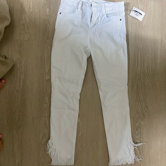 High rise skinny jean w/ distressed hem - Picture 1 of 5